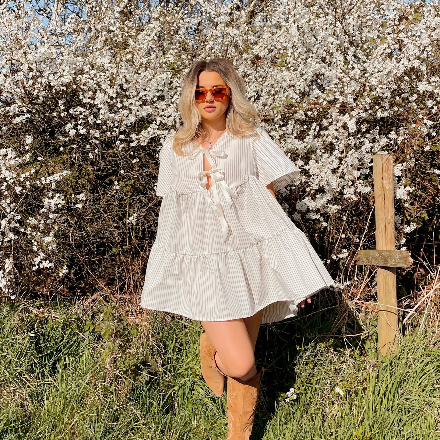 White Striped Smock Dress