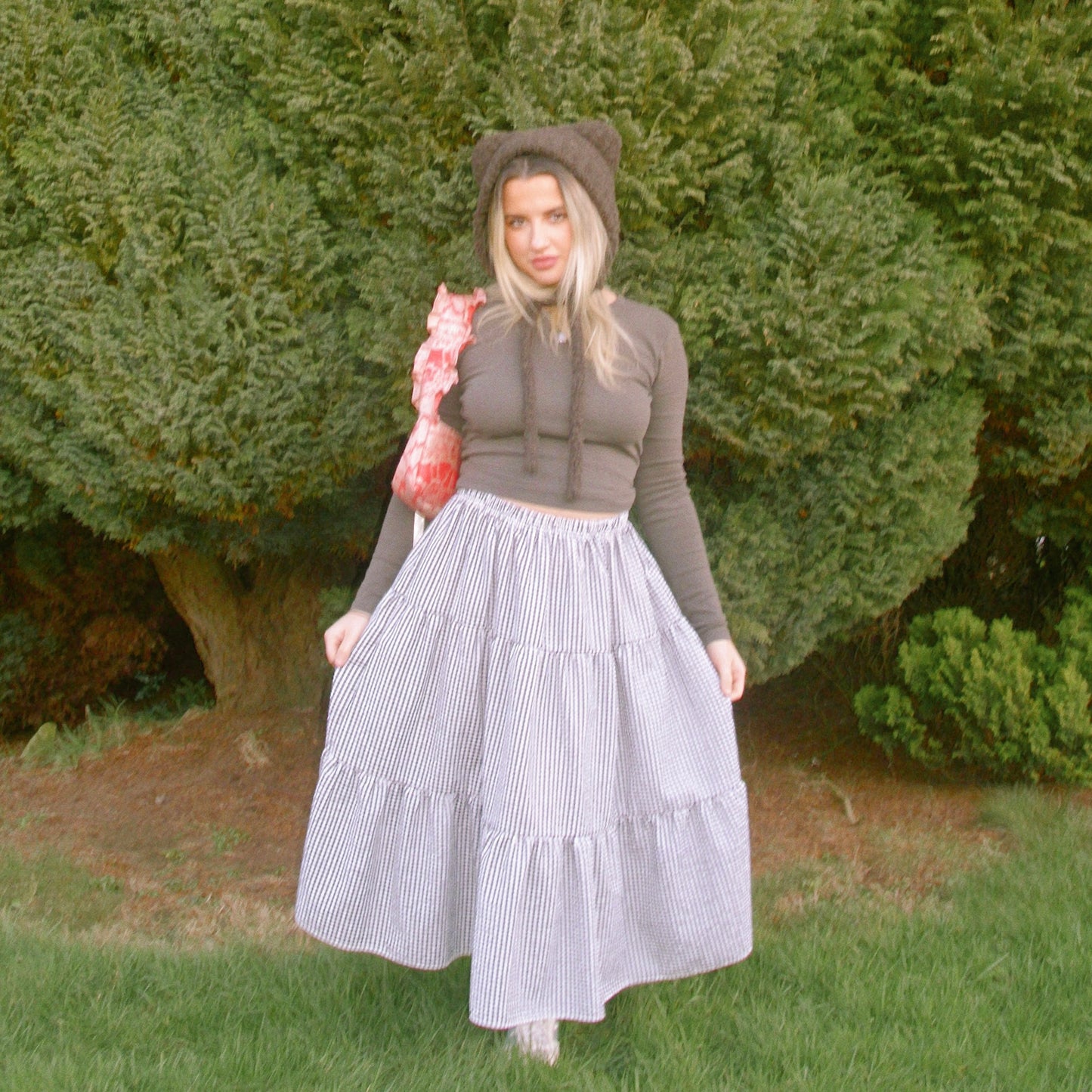 Black Gingham Maxi Skirt