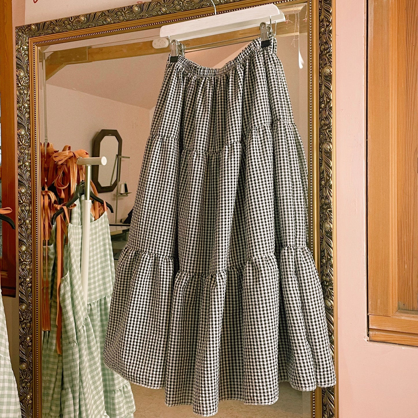 Black Gingham Maxi Skirt