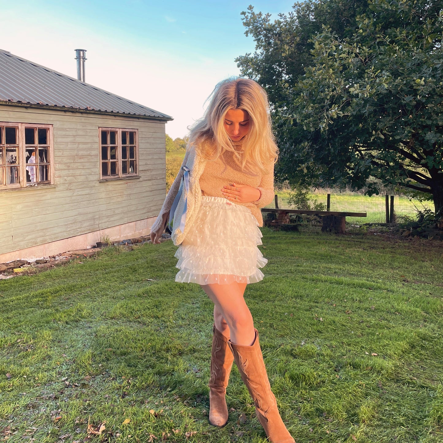 Cream Ruffle Tulle Skirt