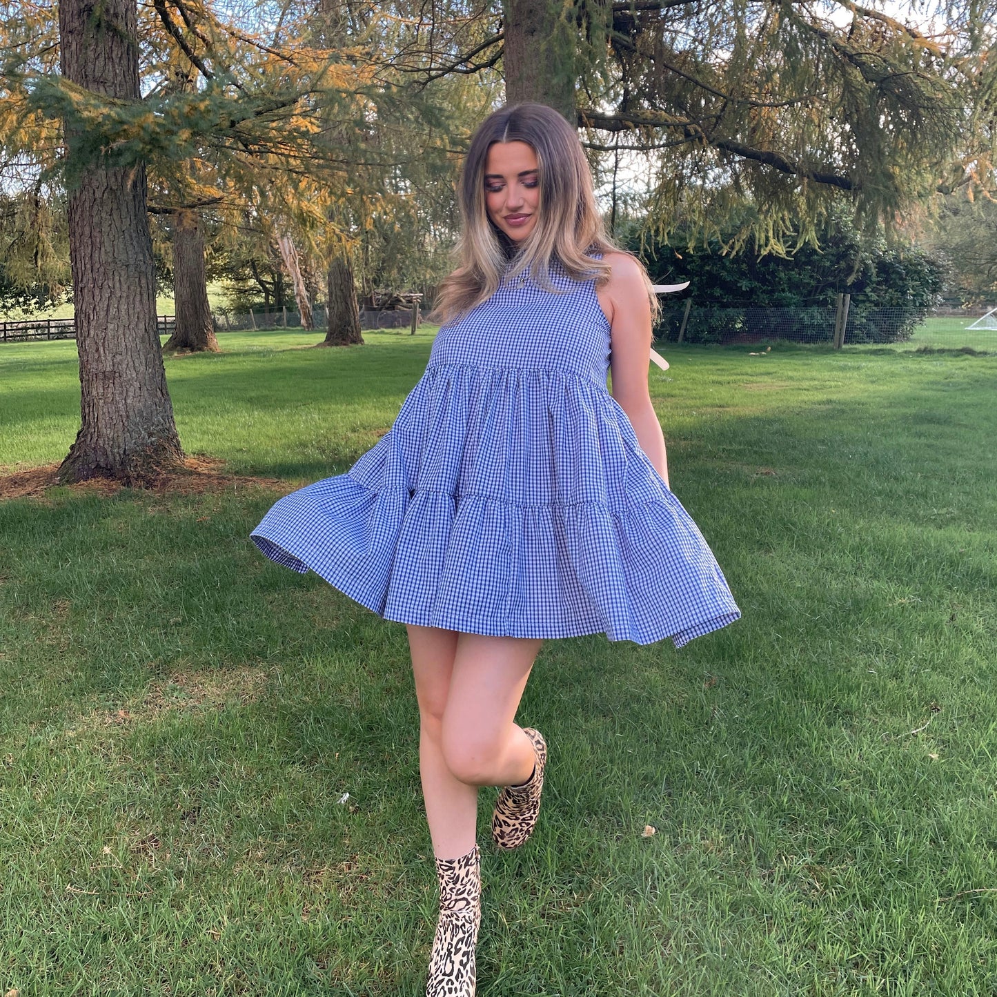 Navy Gingham Mini Dress