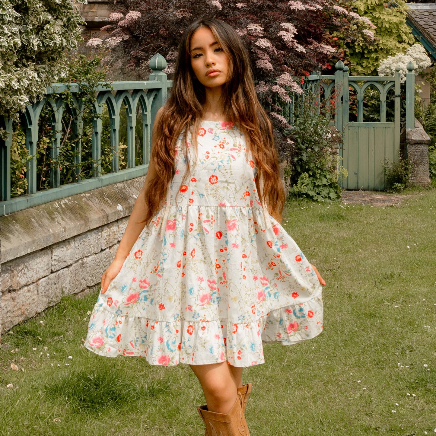 Cream Floral Smock Dress