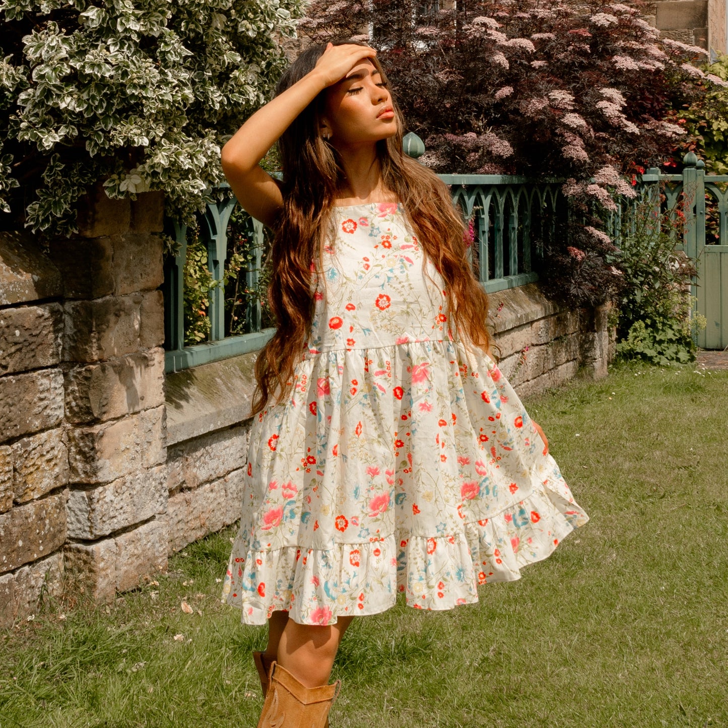 Cream Floral Smock Dress