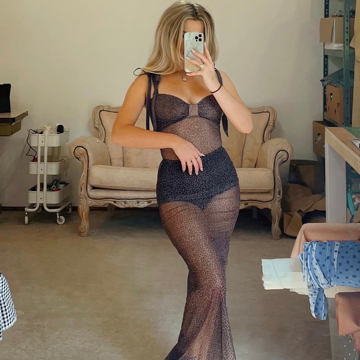 Sheer Leopard Print Maxi Dress