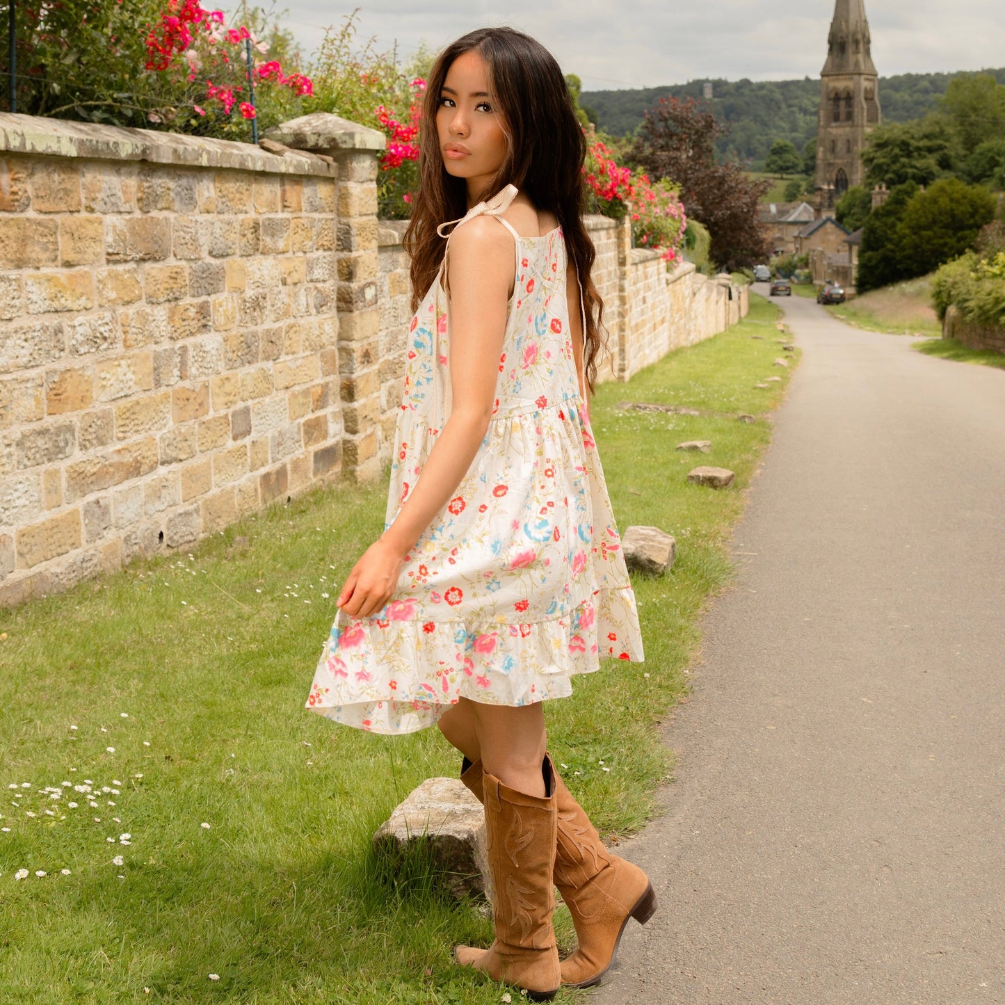 Cream Floral Smock Dress