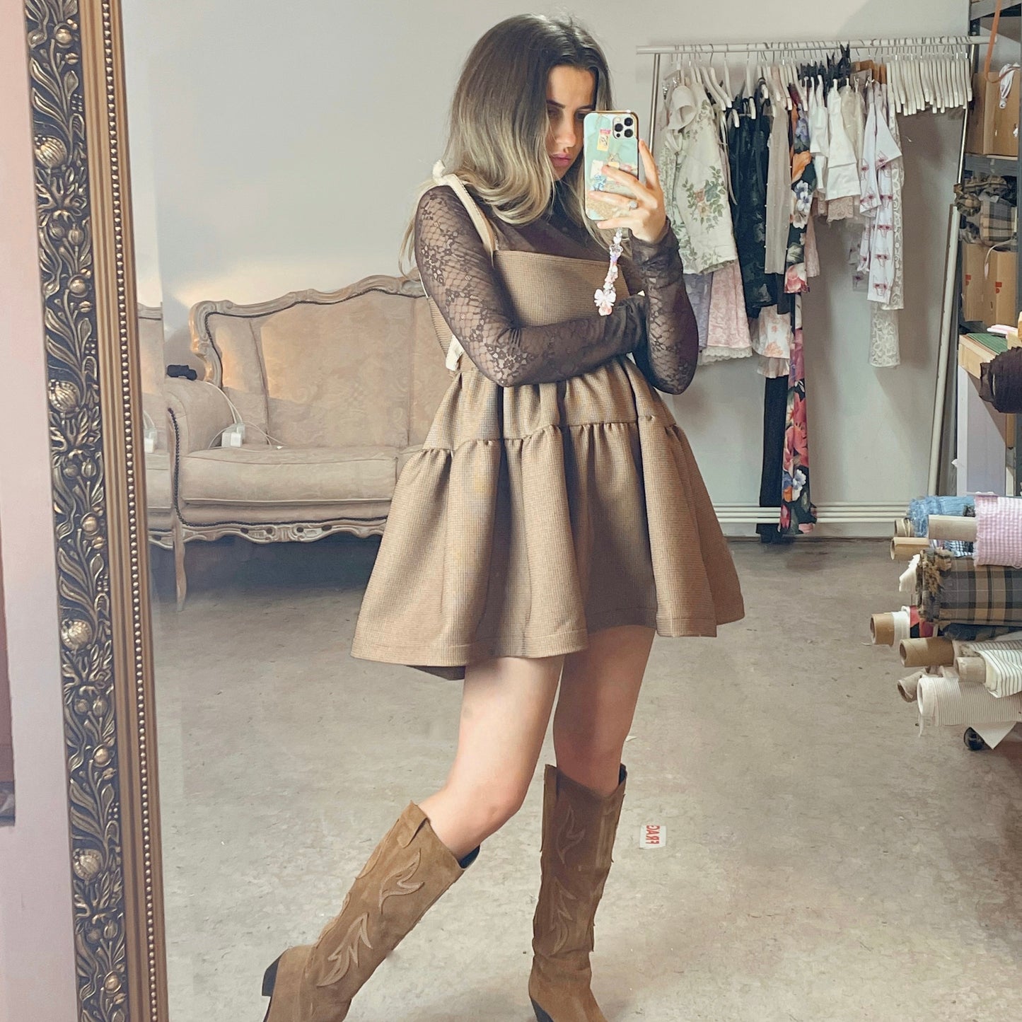 Brown Check Smock Dress