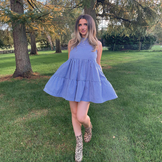 Navy Gingham Mini Dress
