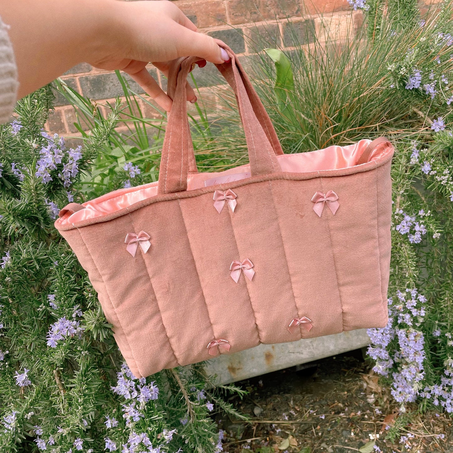 Blush Velvet Bow Bag