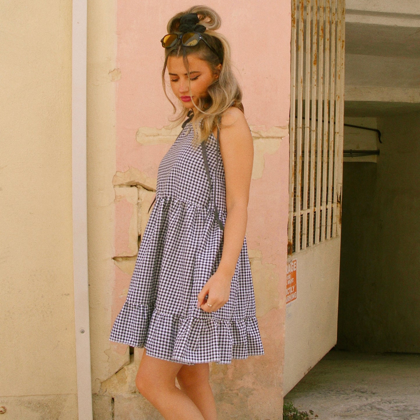 Black Gingham Smock Dress