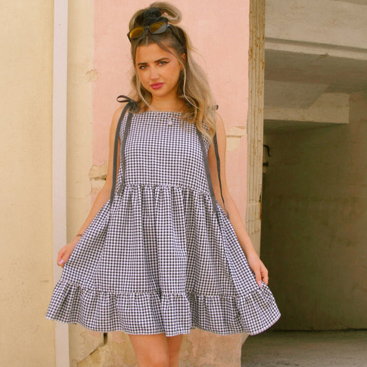 Black Gingham Smock Dress