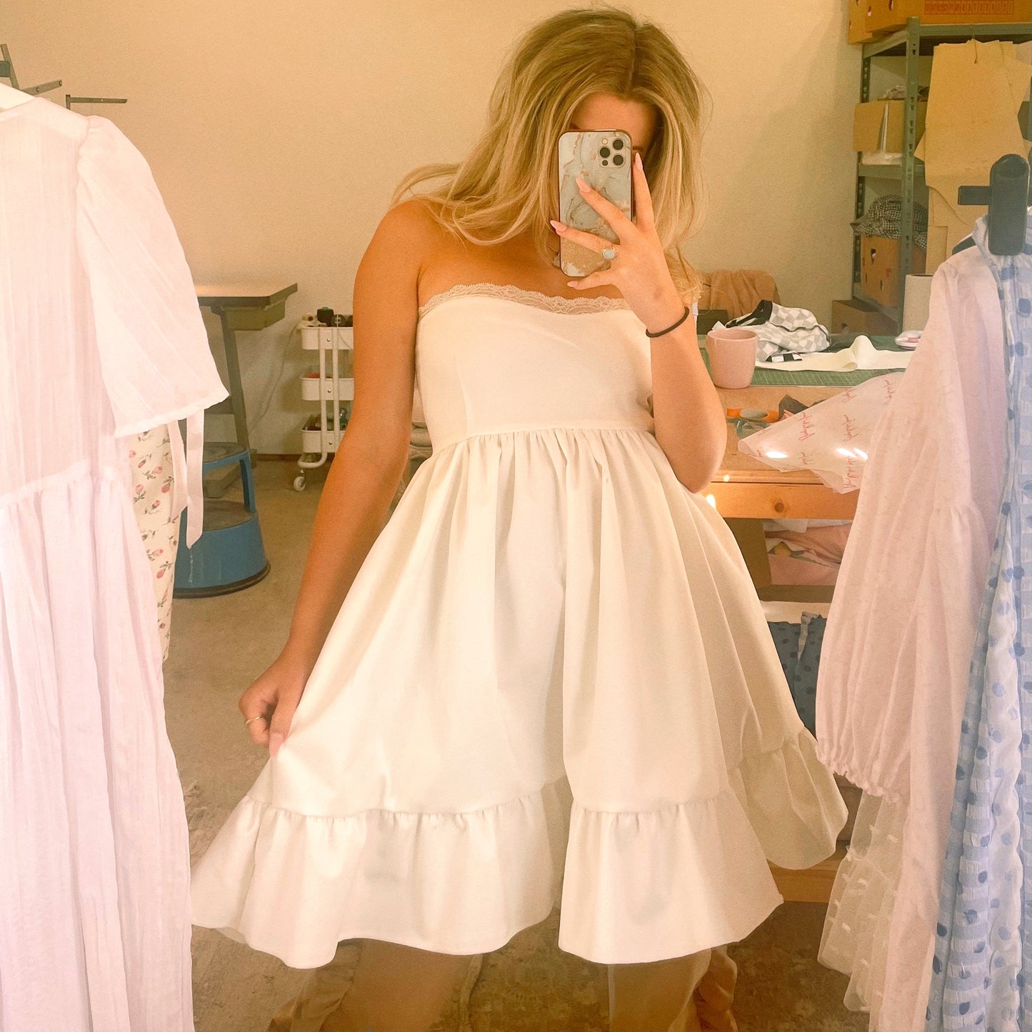 White Lace Smock Dress