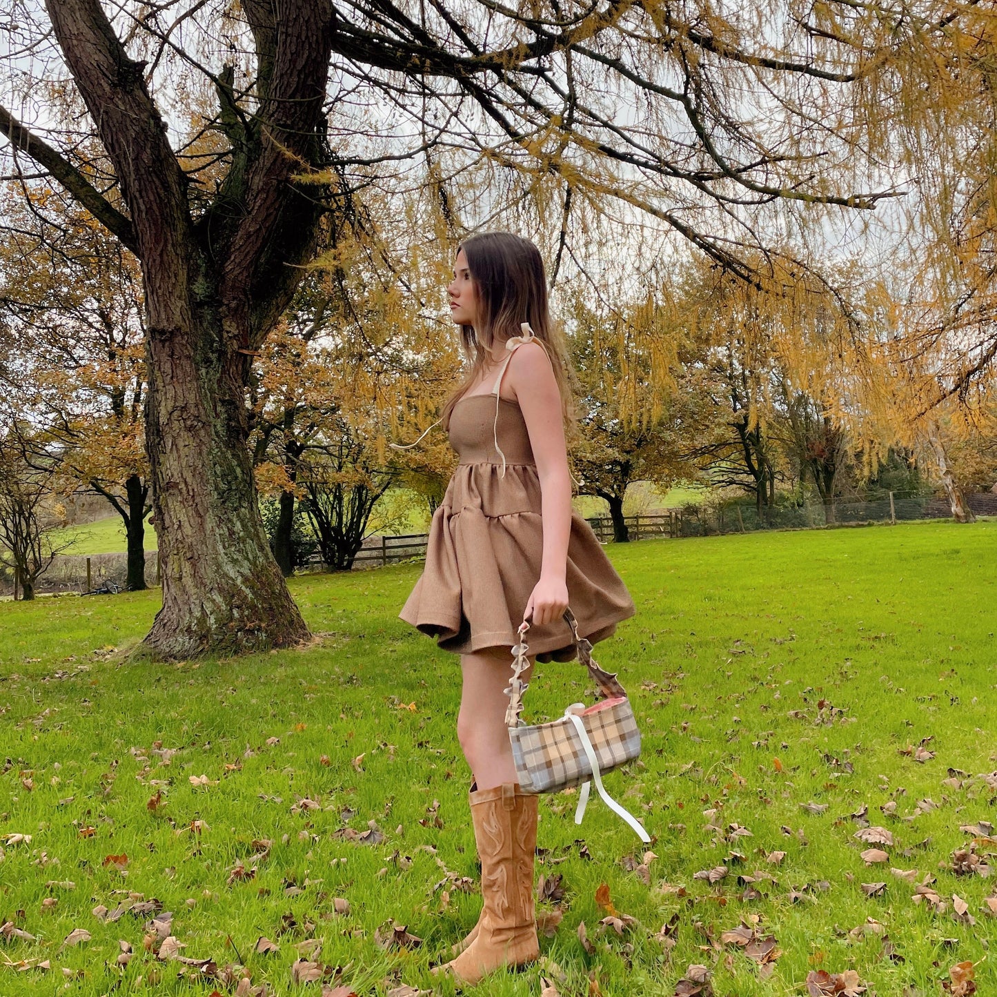 Brown Check Smock Dress