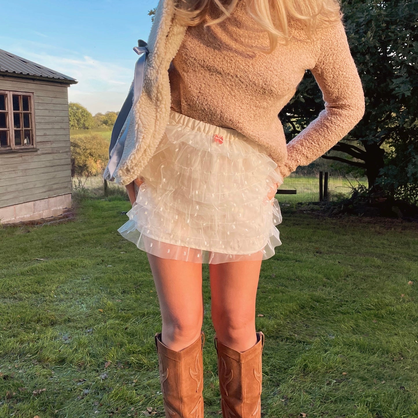 Cream Ruffle Tulle Skirt