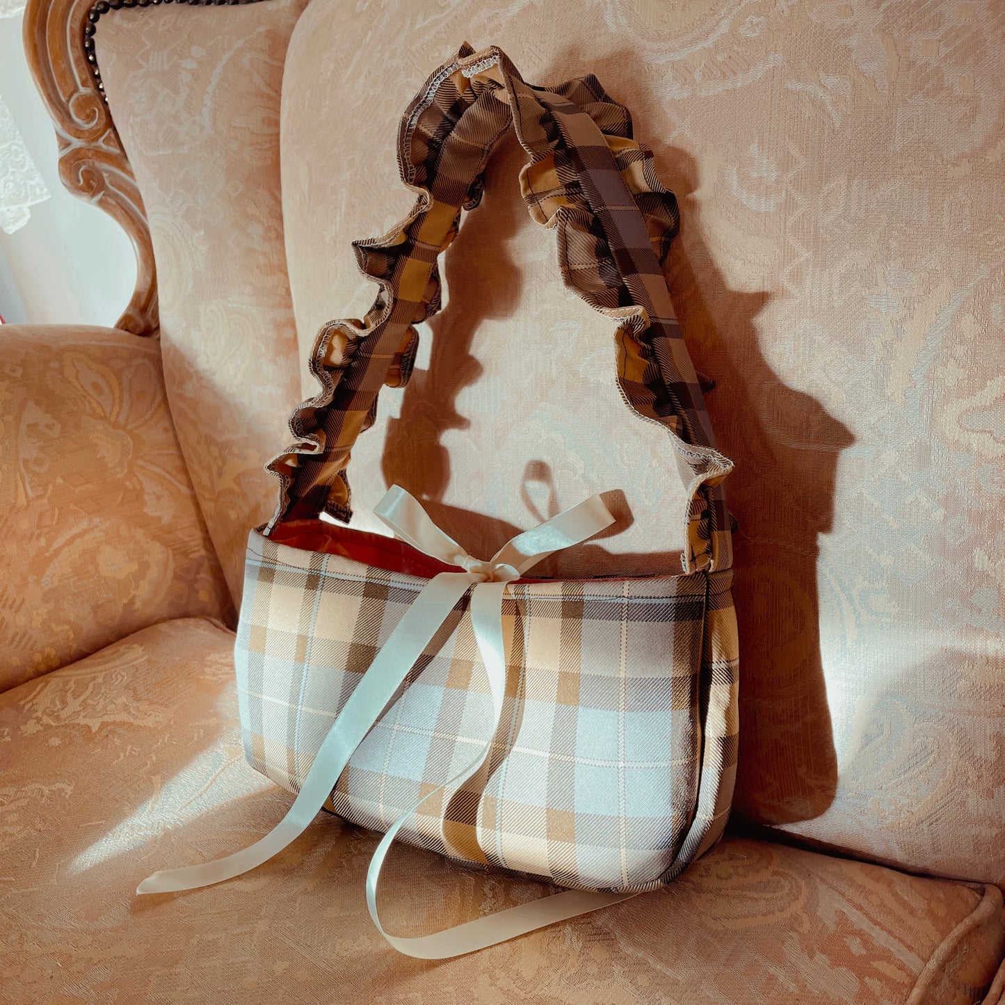 Check Ruffle Shoulder Bag