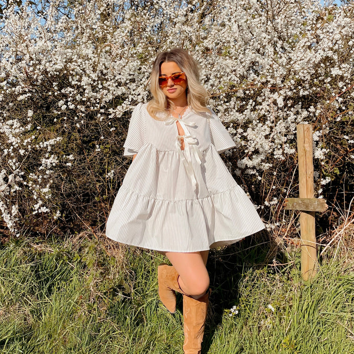 White Striped Smock Dress