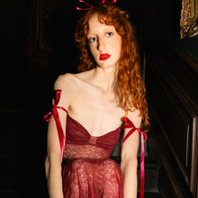 Load image into Gallery viewer, Sheer Red Lace Maxi Dress
