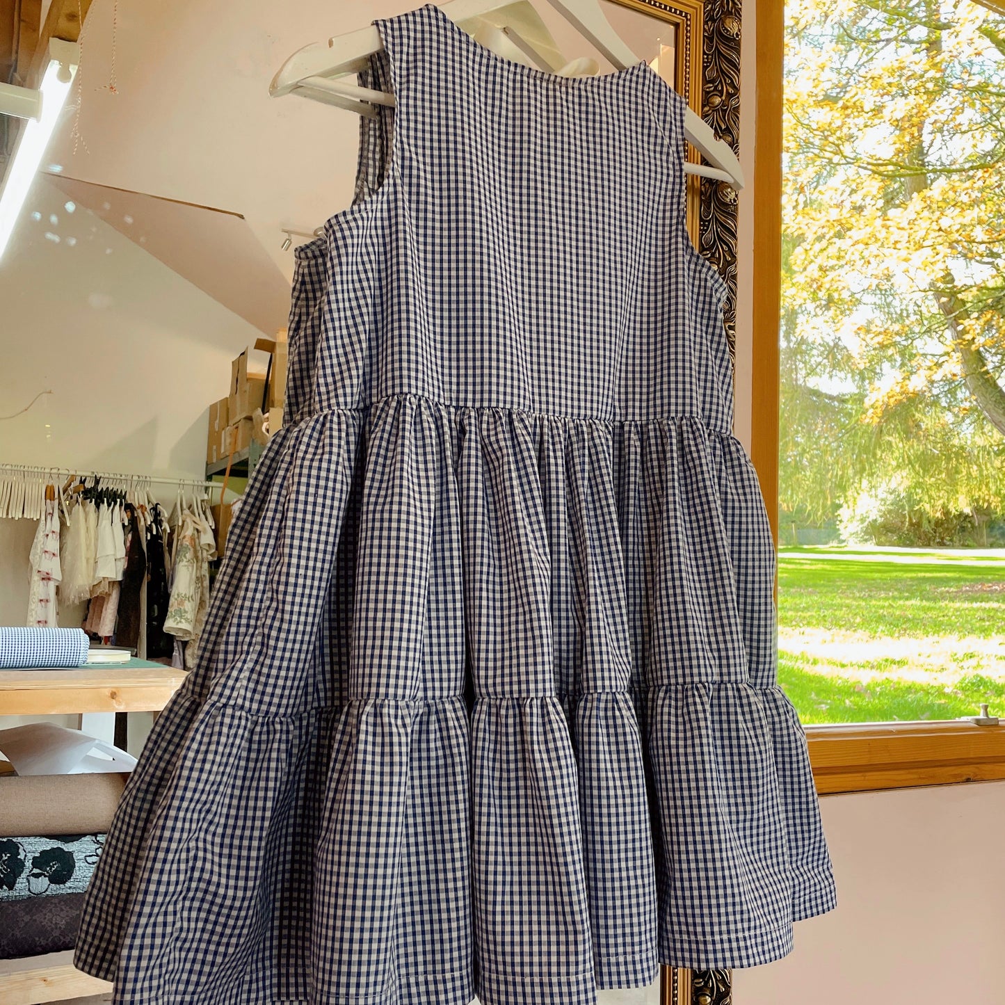 Navy Gingham Mini Dress