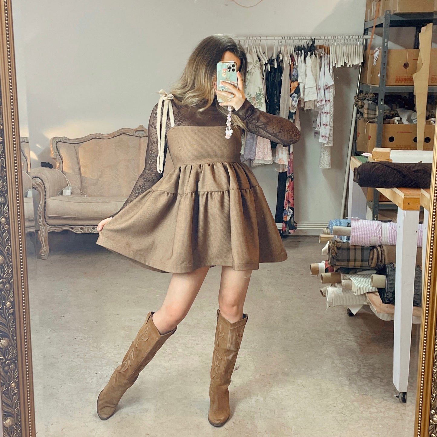 Brown Check Smock Dress