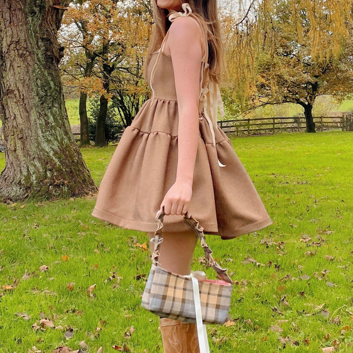 Brown Check Smock Dress