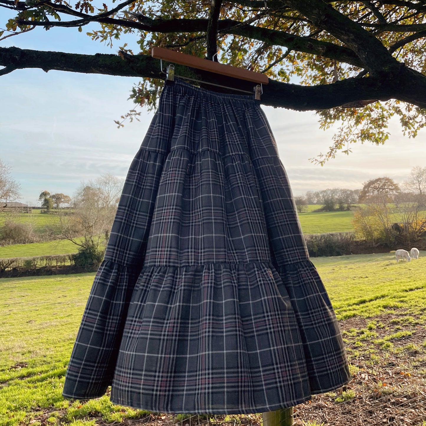 Grey Check Maxi Skirt