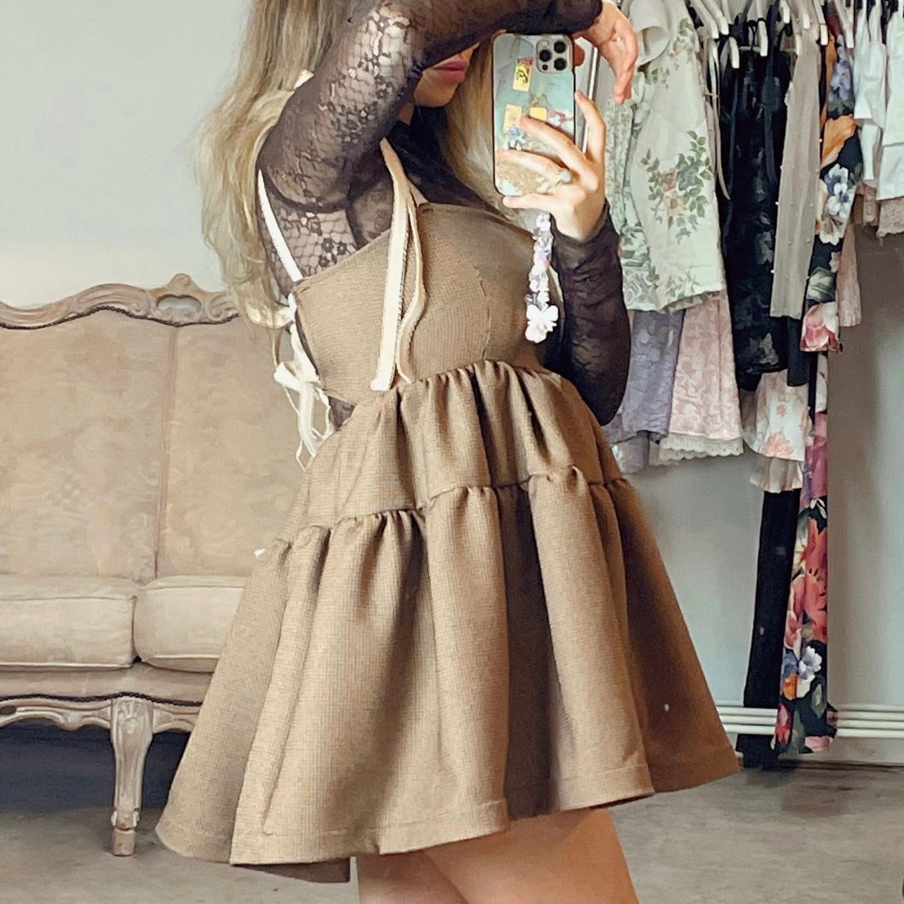 Brown Check Smock Dress