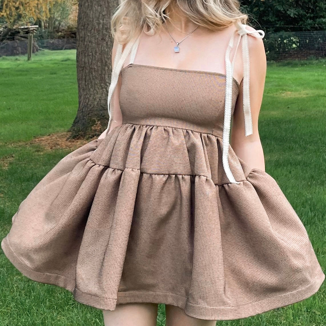 Brown Check Smock Dress