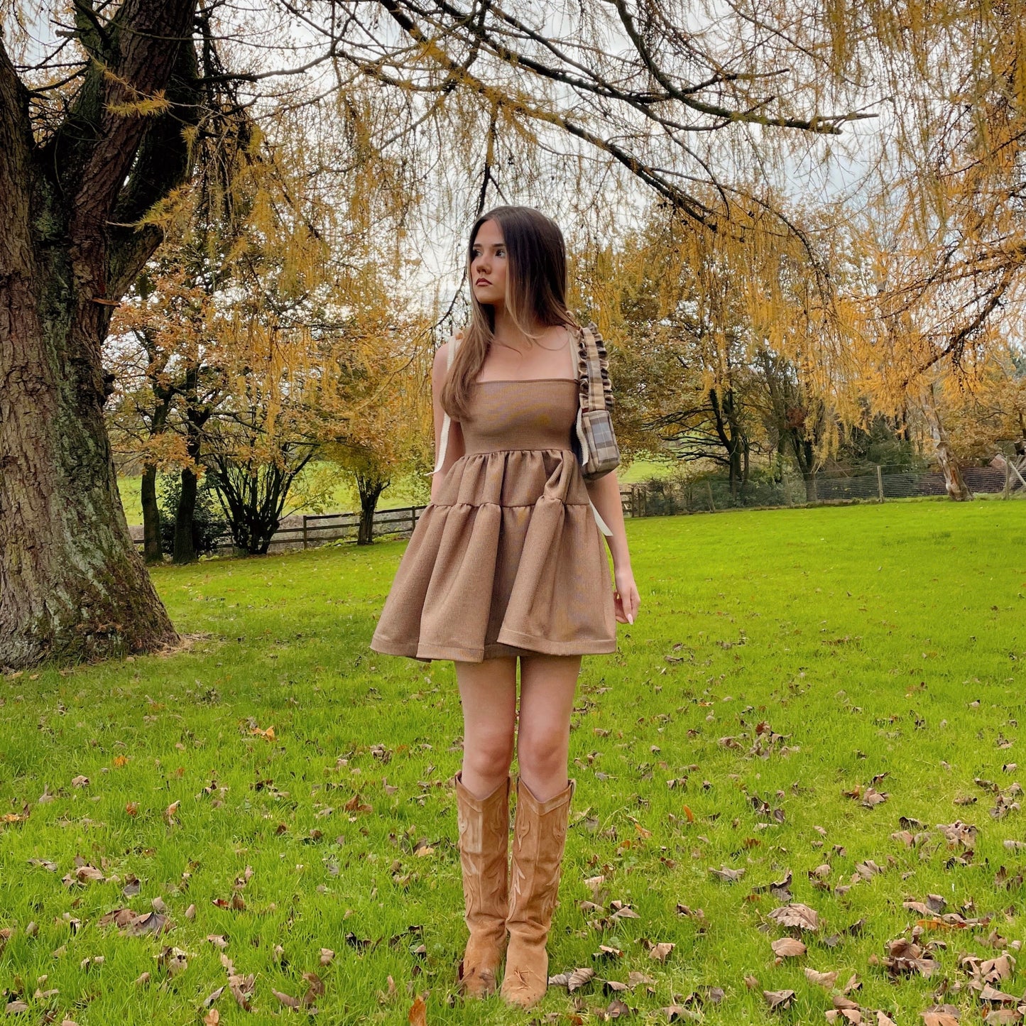 Brown Check Smock Dress