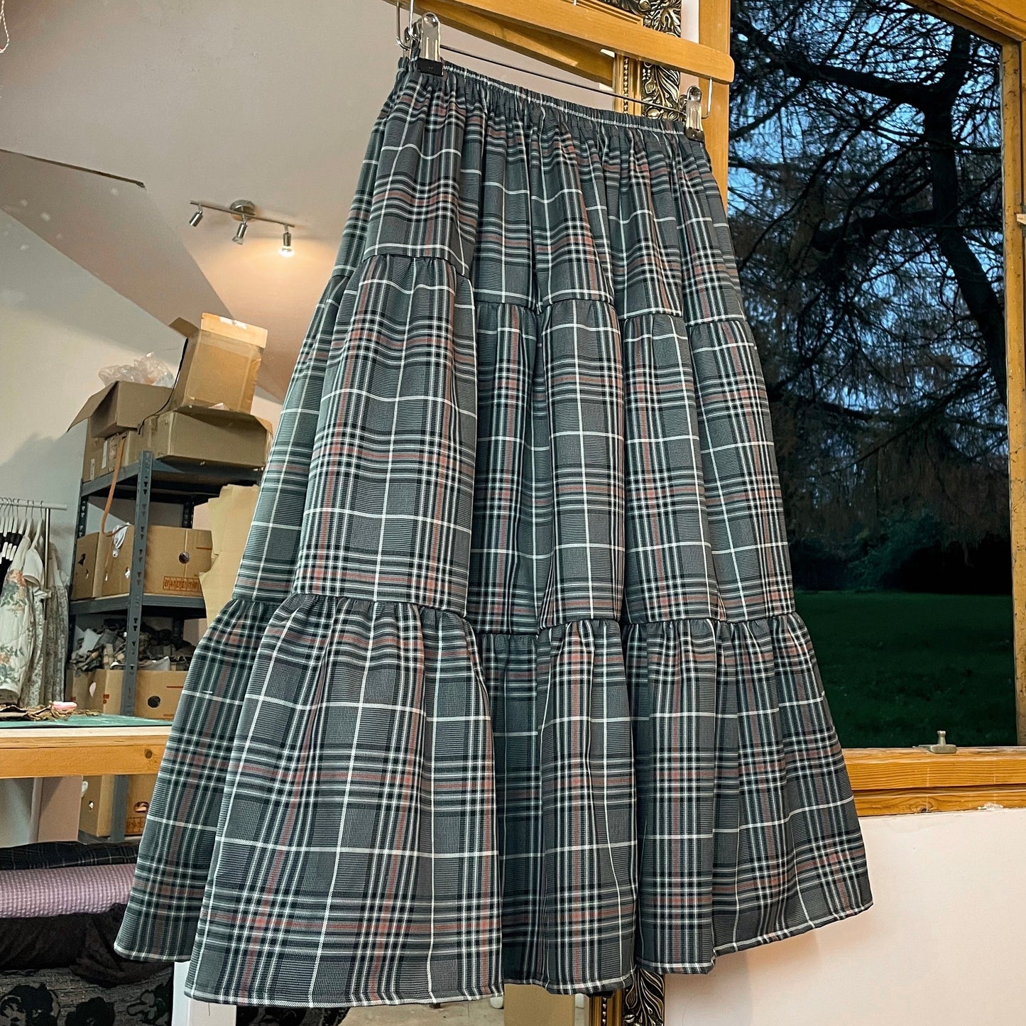 Grey Check Maxi Skirt