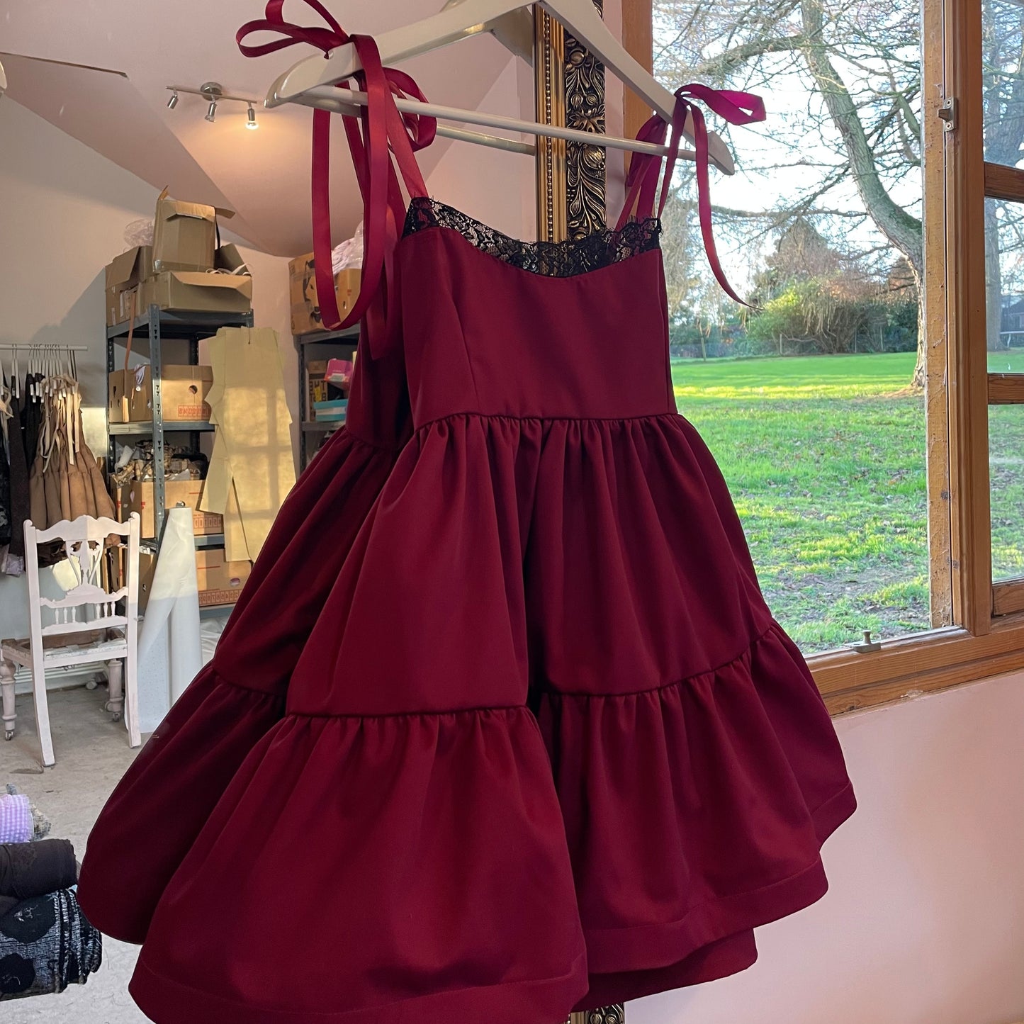 Burgundy Lace Smock Dress - Small Burgundy Lace Smock Dress - Small