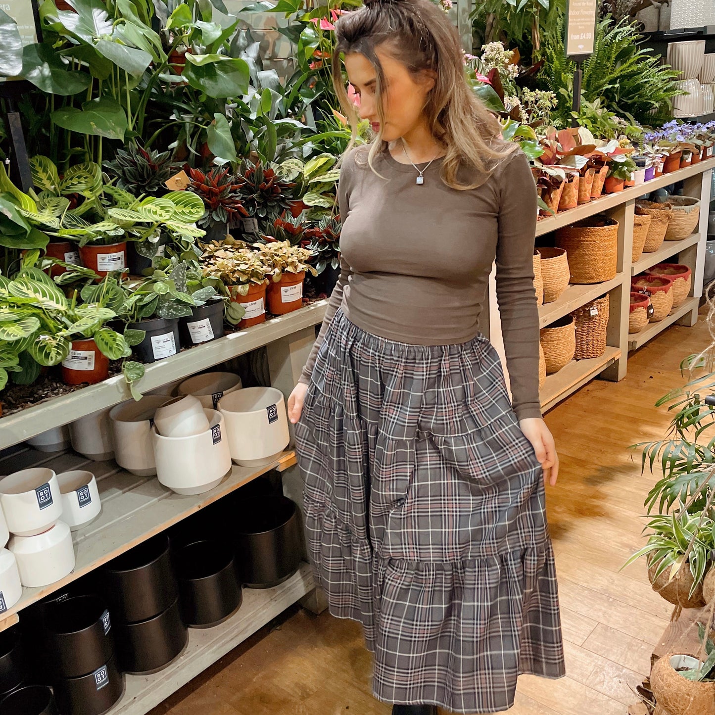 Grey Check Maxi Skirt