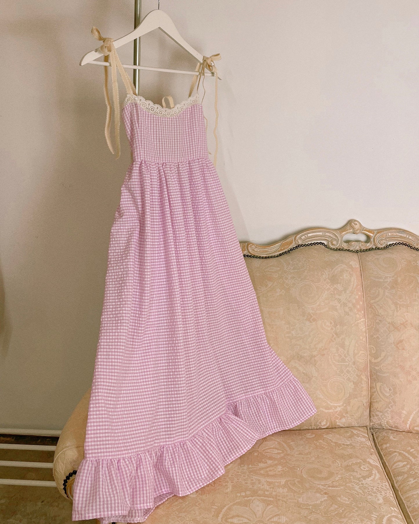 Pink Gingham Maxi Dress