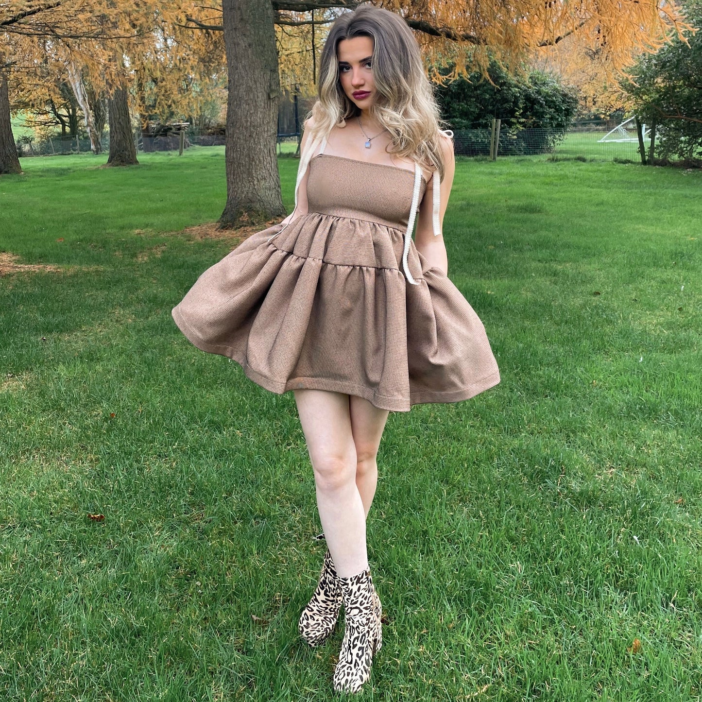 Brown Check Smock Dress