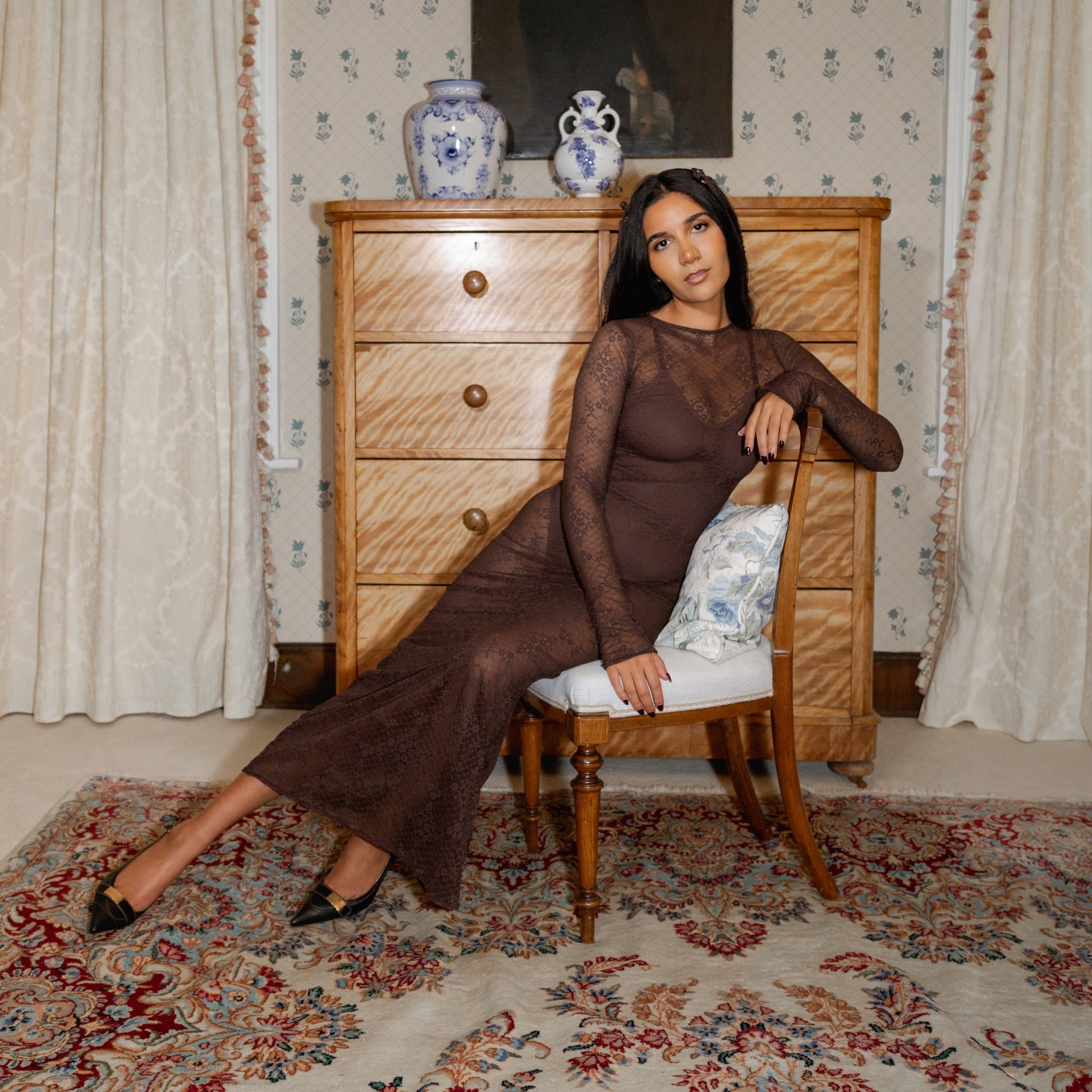 Sheer Brown Lace Maxi Dress AnyaParkerJames Sheer Brown Lace Maxi Dress AnyaParkerJames