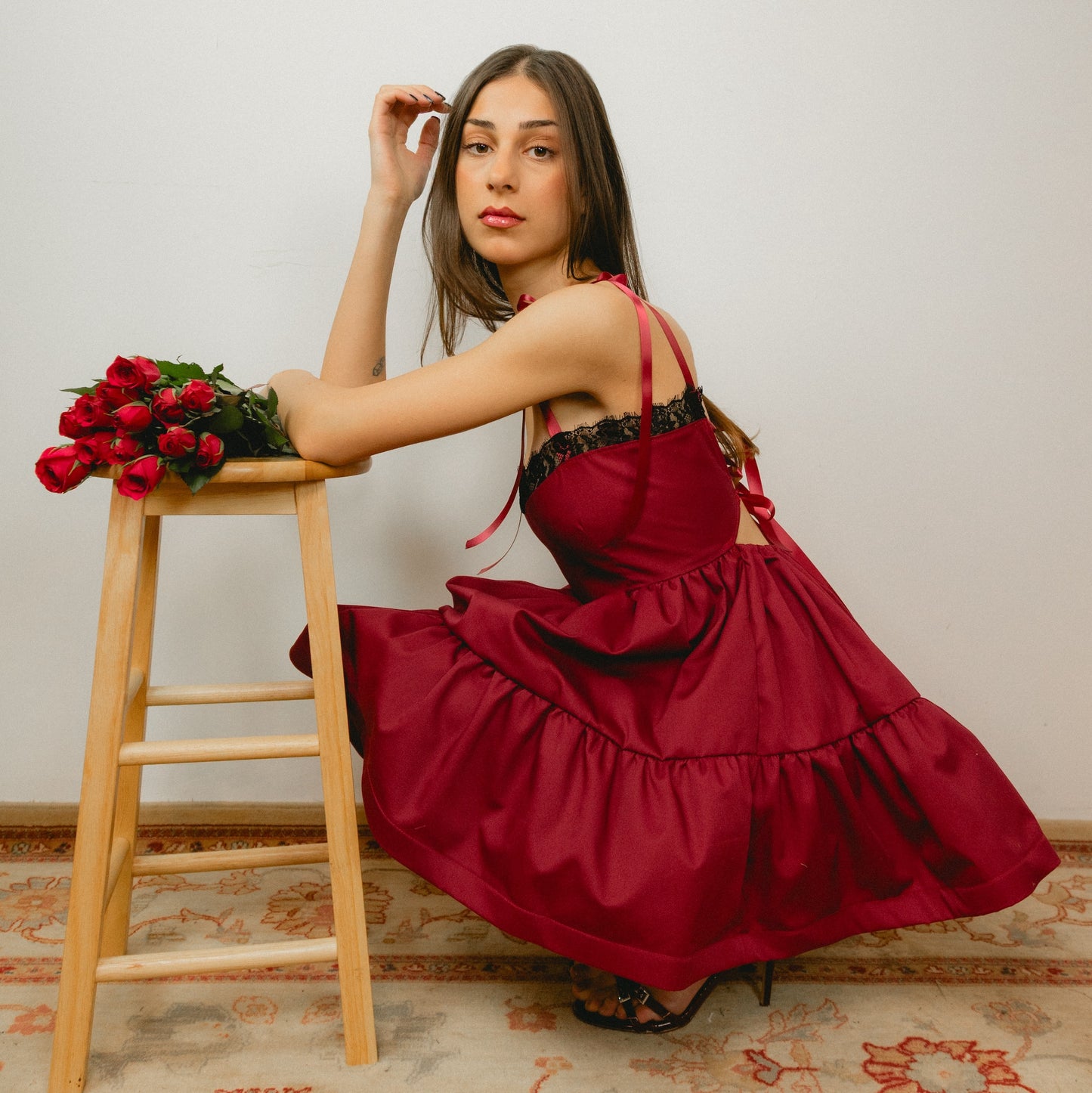 Burgundy Lace Smock Dress