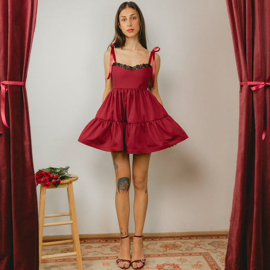 Burgundy Lace Smock Dress