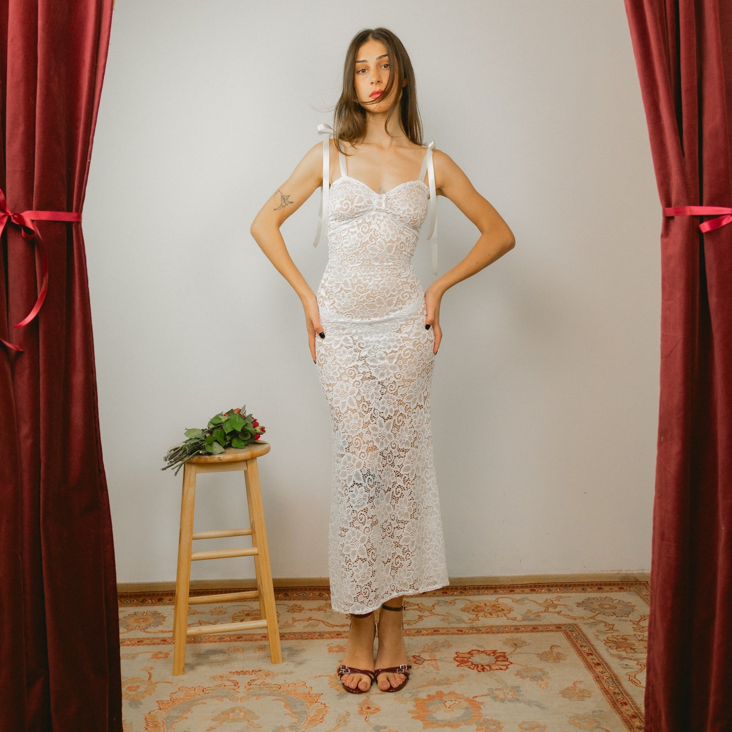 Sheer White Lace Maxi Dress