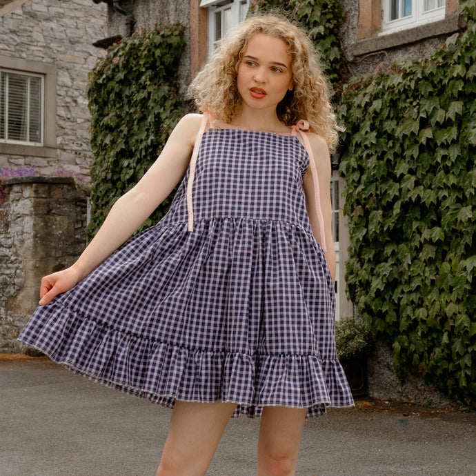 Navy Check Smock Dress