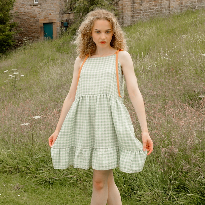 Sage Gingham Smock Dress