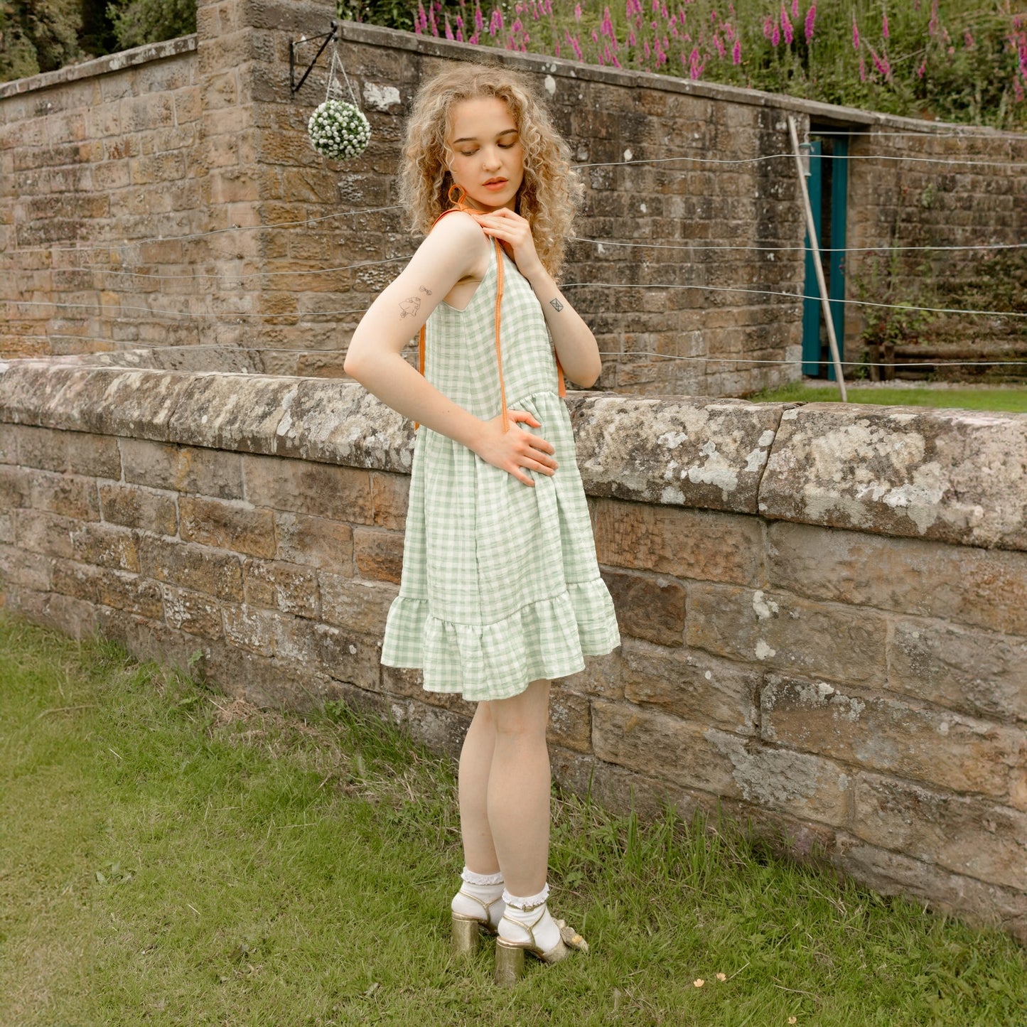 Sage Gingham Smock Dress - Small Sage Gingham Smock Dress - Small