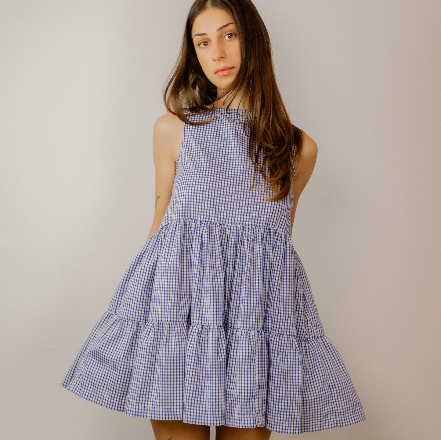 Navy Gingham Mini Dress
