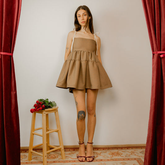 Brown Check Smock Dress