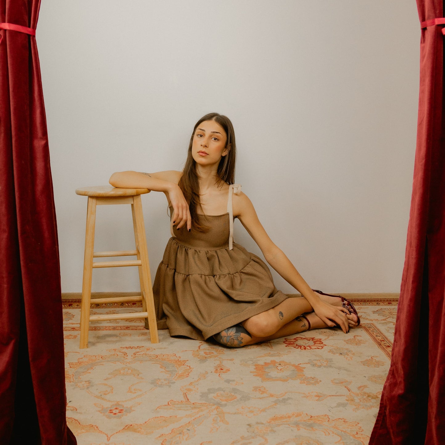 Brown Check Smock Dress