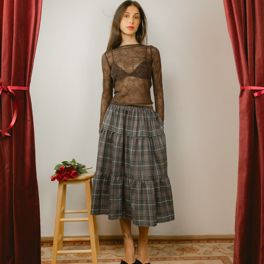 Grey Check Maxi Skirt