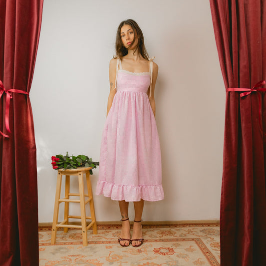 Pink Gingham Maxi Dress