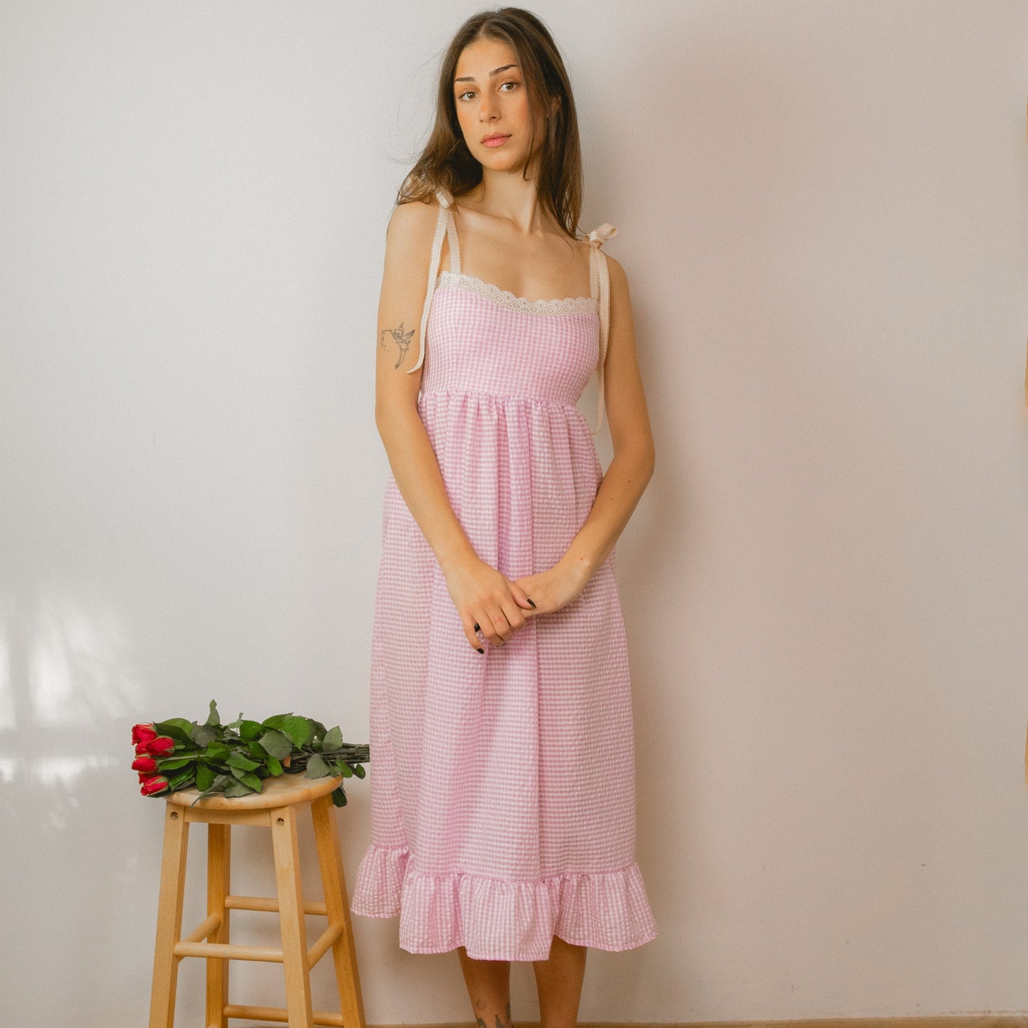 Pink Gingham Maxi Dress