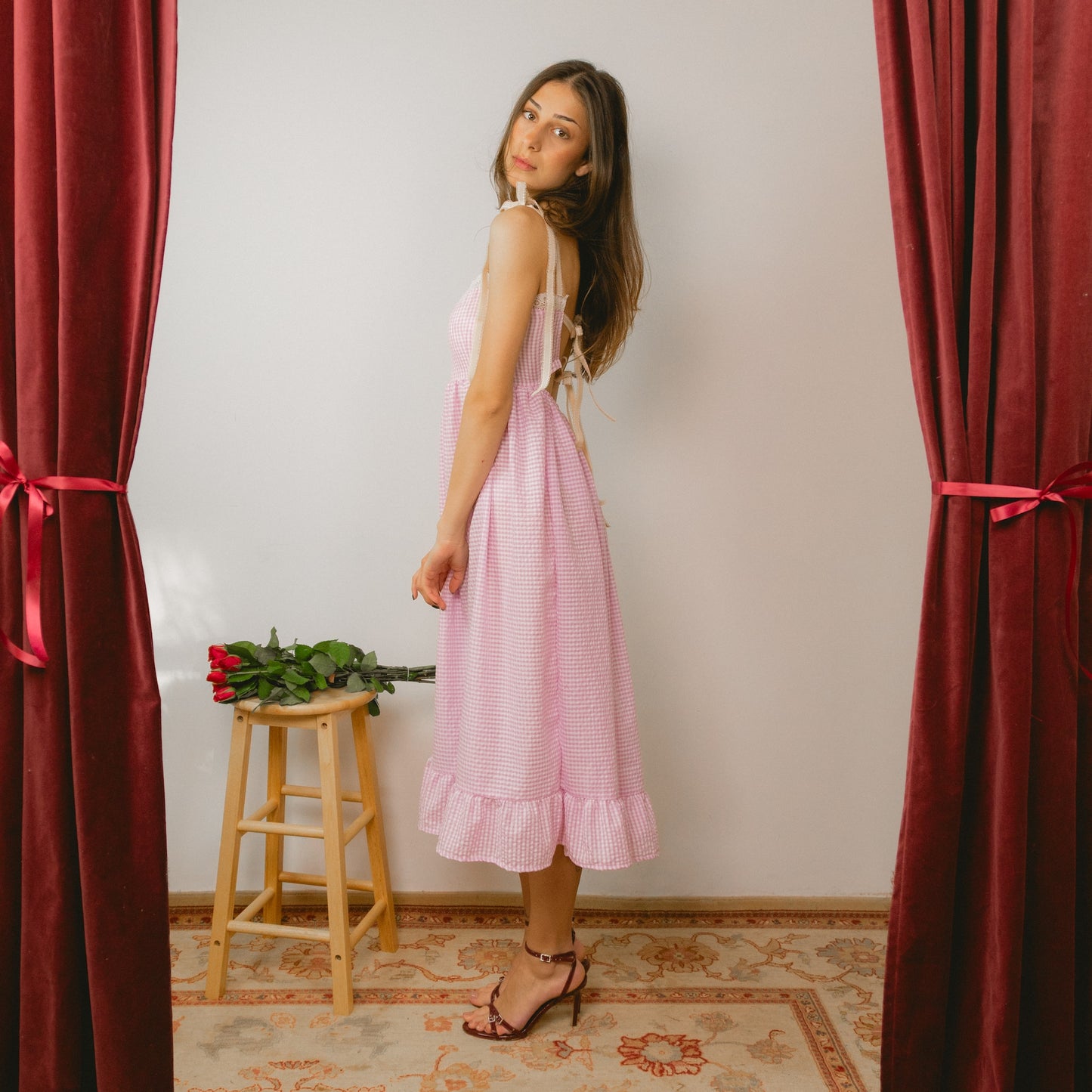 Pink Gingham Maxi Dress