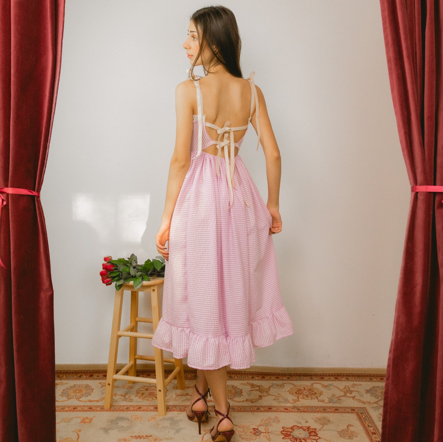 Pink Gingham Maxi Dress