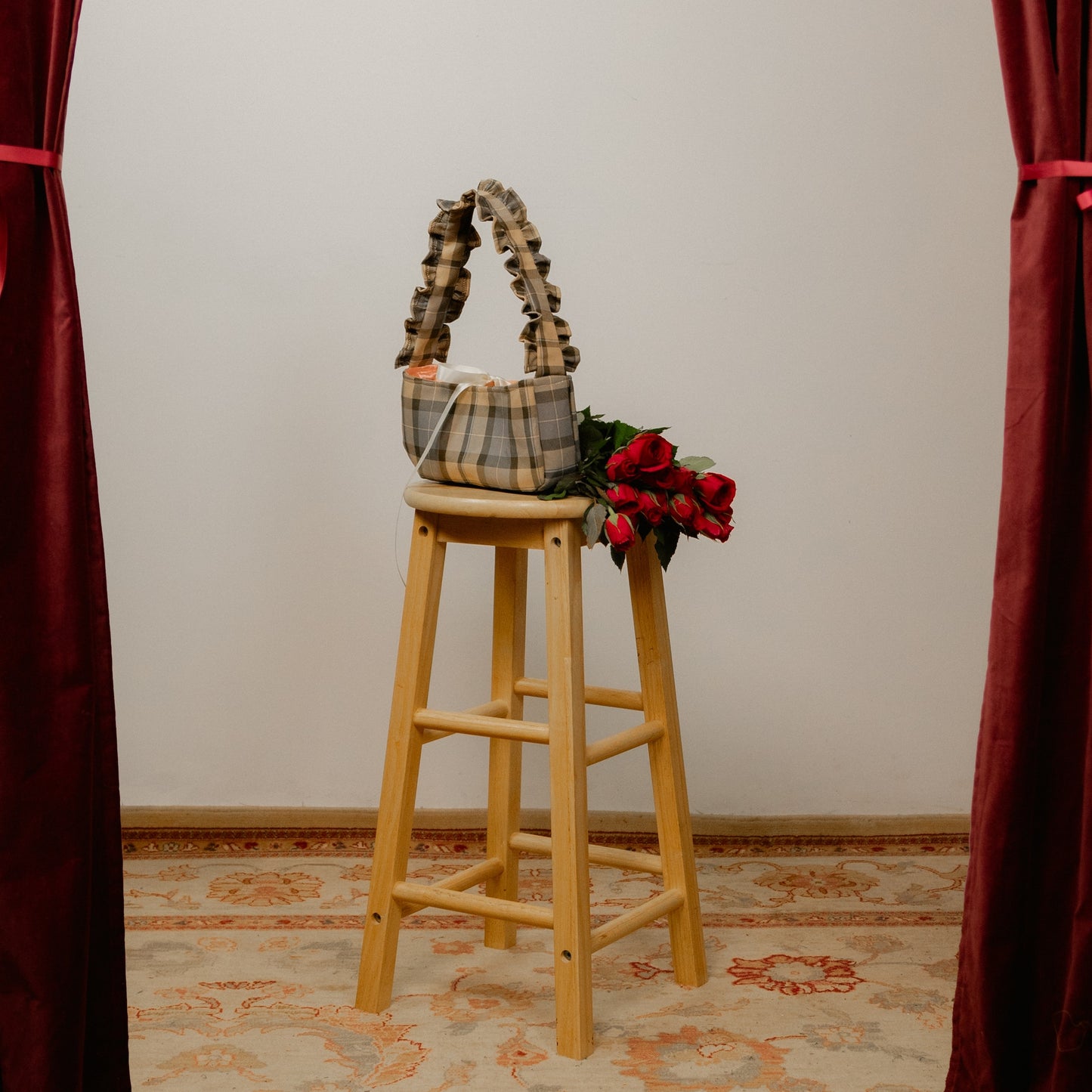 Check Ruffle Shoulder Bag