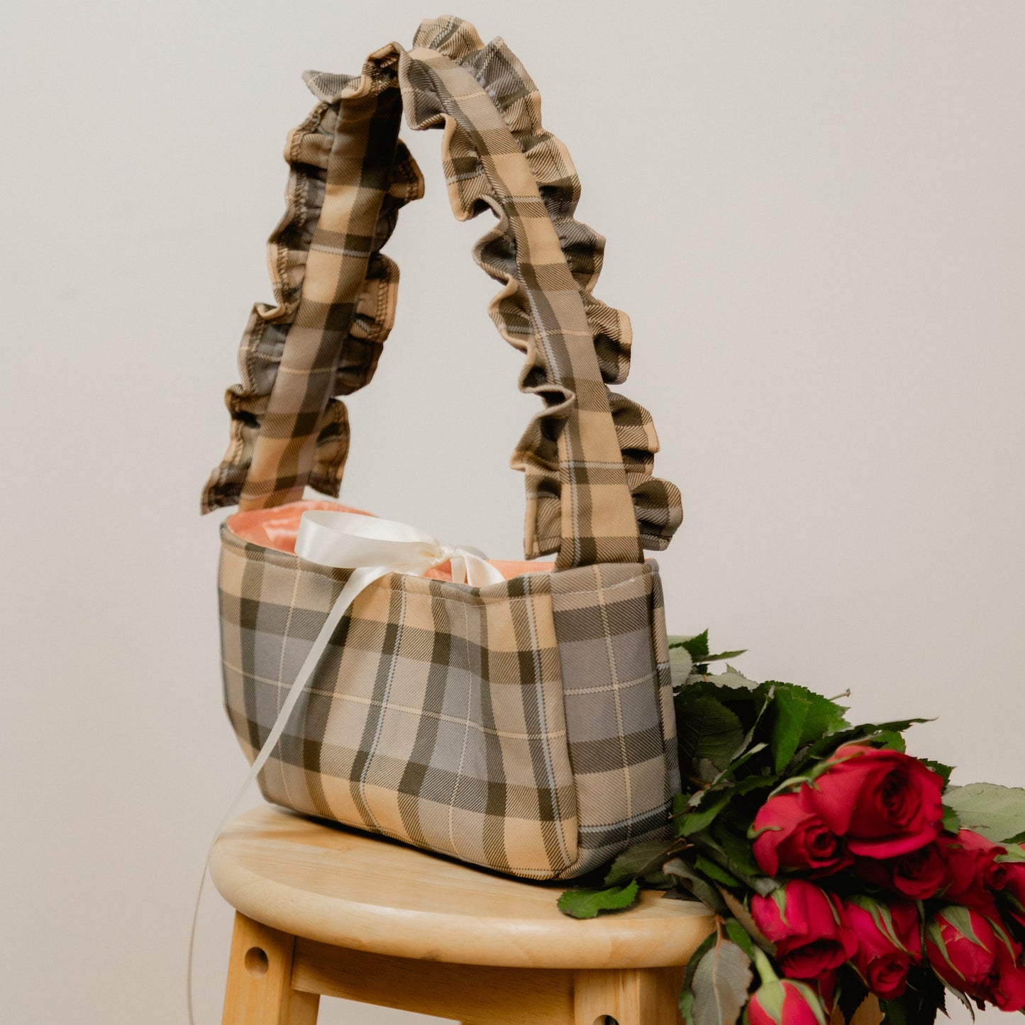 Check Ruffle Shoulder Bag