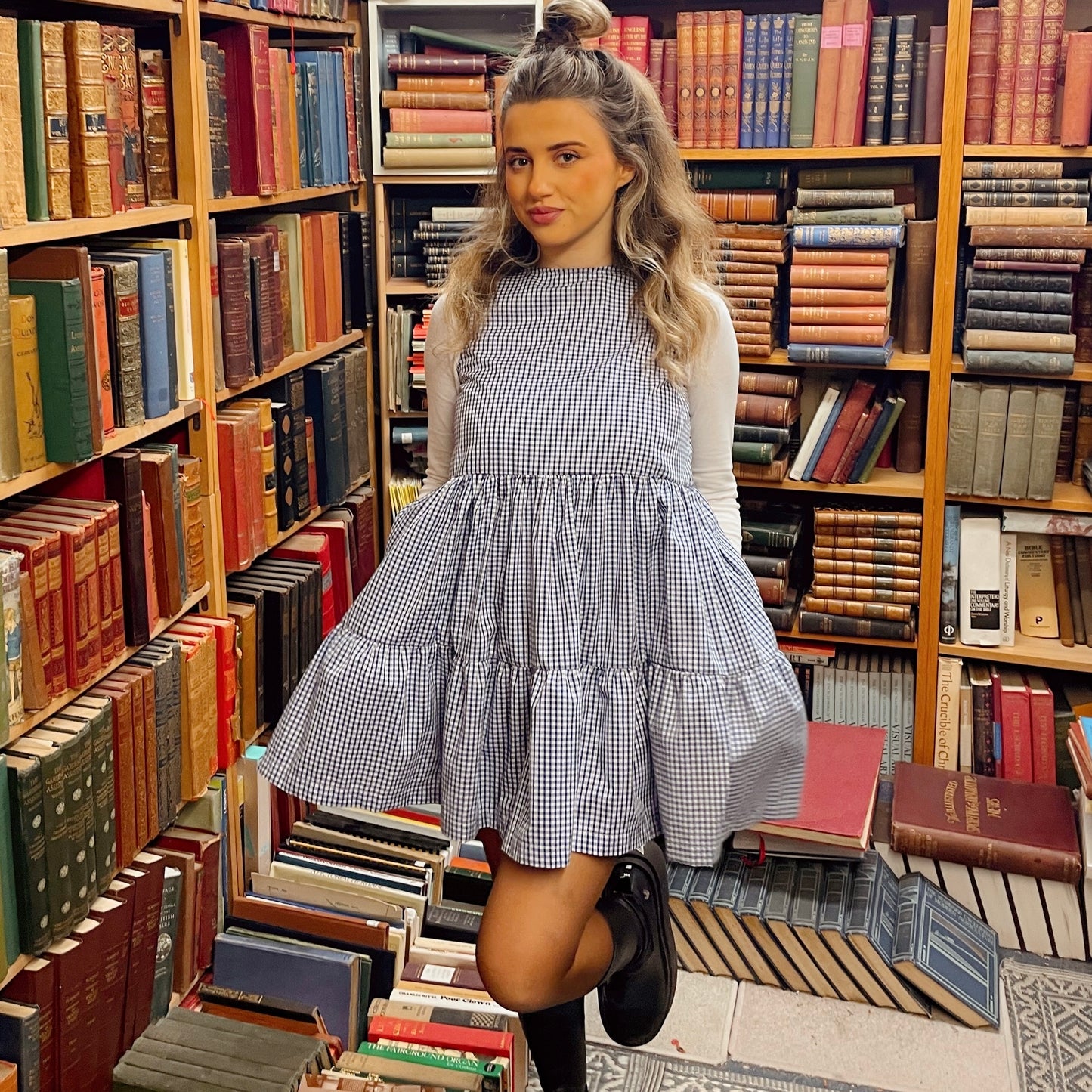 Navy Gingham Mini Dress